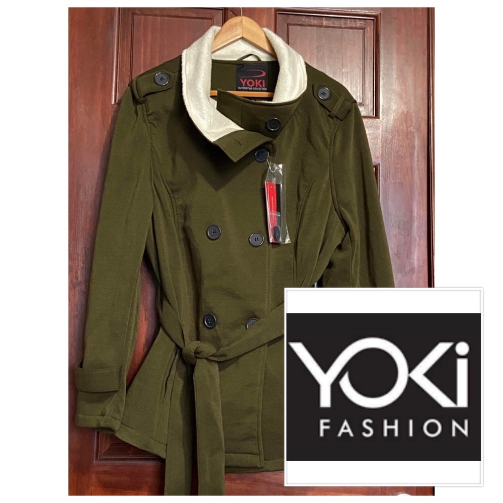 YOKI Olive Green Double Breasted Peacoat